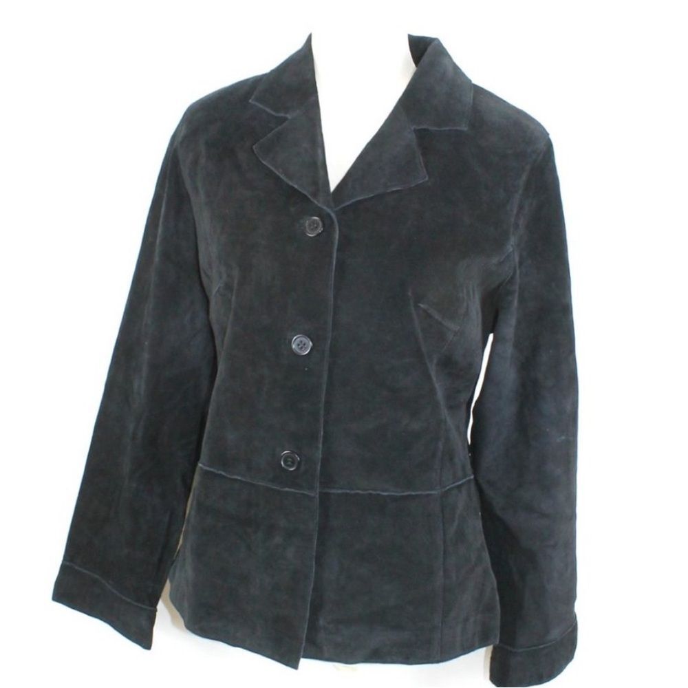 BRANDON THOMAS Black/ leather Suede/ Washable/ Jacket/ Coat/ Front Buttons/ M
